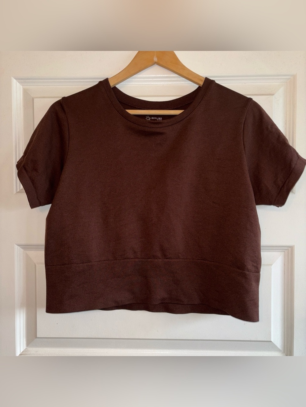 OFFLINE by aerie Sidewalk Seamless Tee XL Canyon Sun Brown Cropped Activewear
